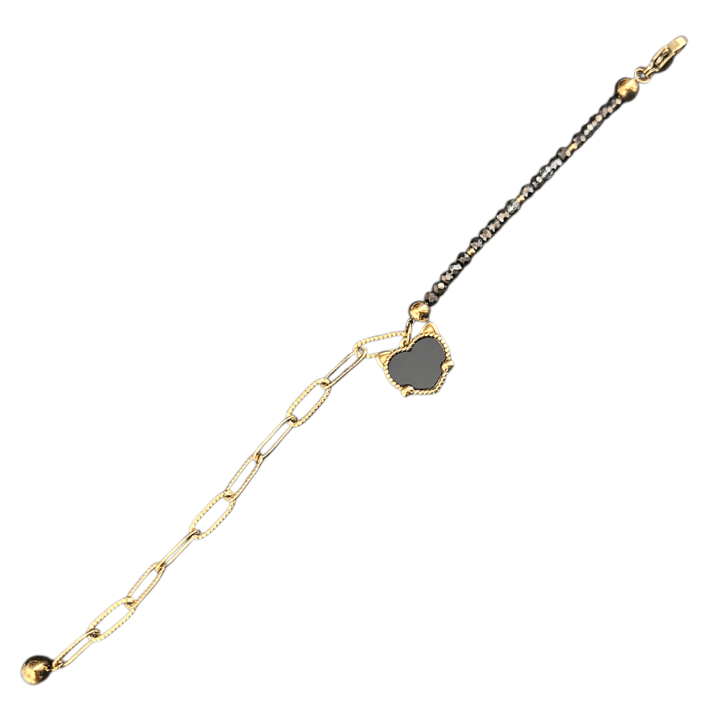 Fancy Paperclip and Beads 14K Gold over Stainless Steel Plated Bracelet