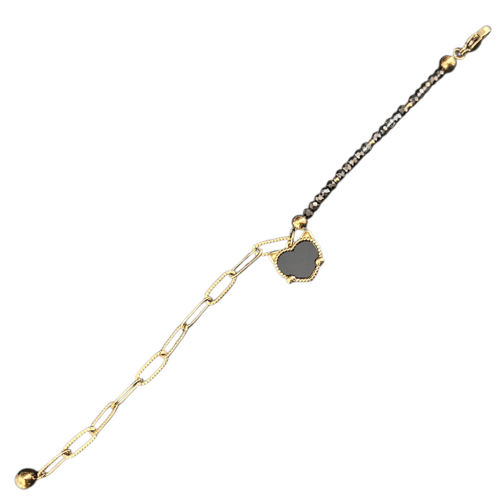 Fancy Paperclip and Beads 14K Gold over Stainless Steel Plated Bracelet