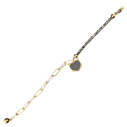 Fancy Paperclip and Beads 14K Gold over Stainless Steel Plated Bracelet
