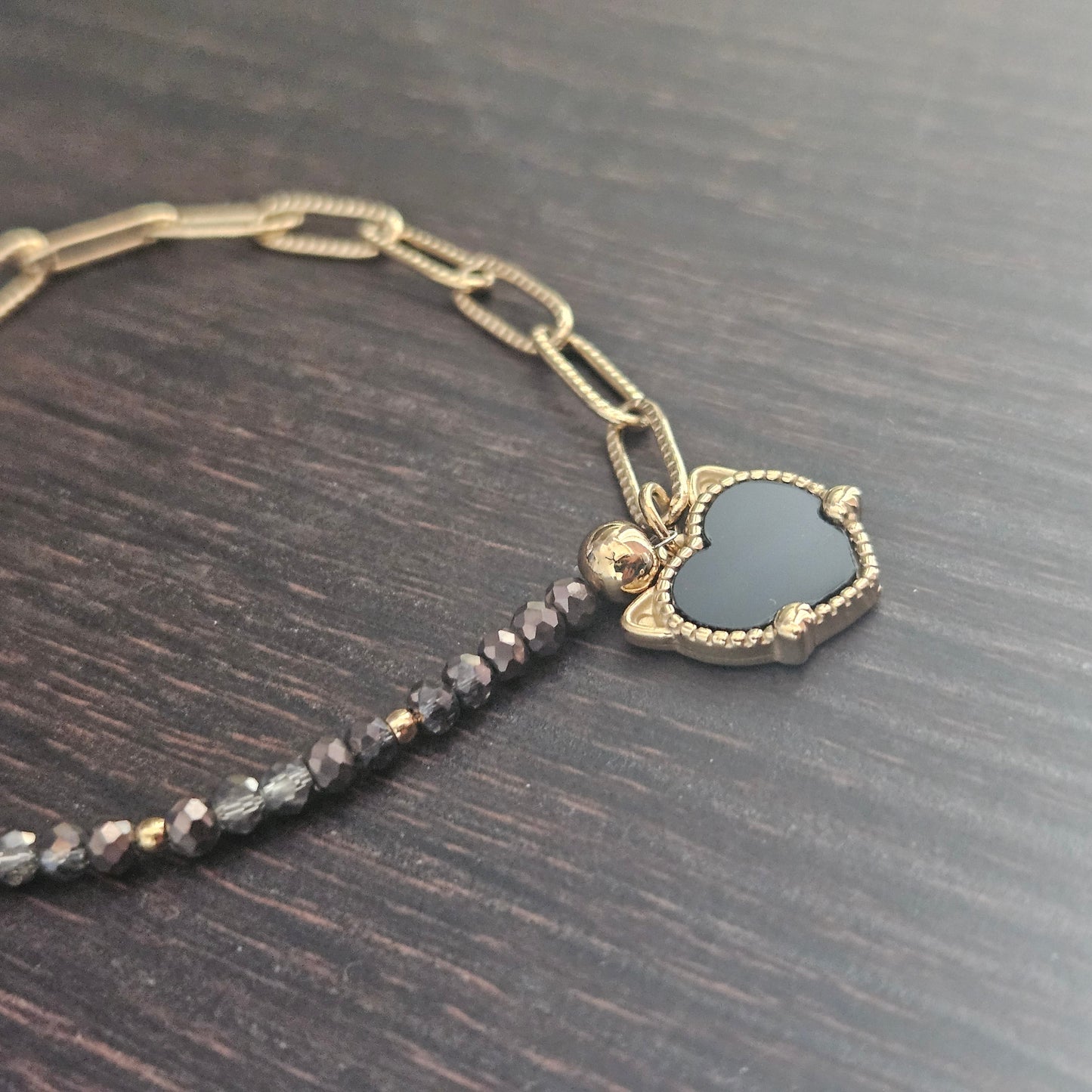 Fancy Paperclip and Beads 14K Gold over Stainless Steel Plated Bracelet
