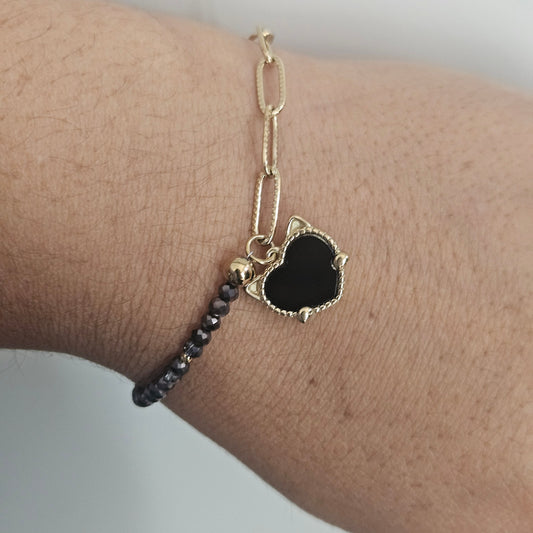 Fancy Paperclip and Beads 14K Gold over Stainless Steel Plated Bracelet
