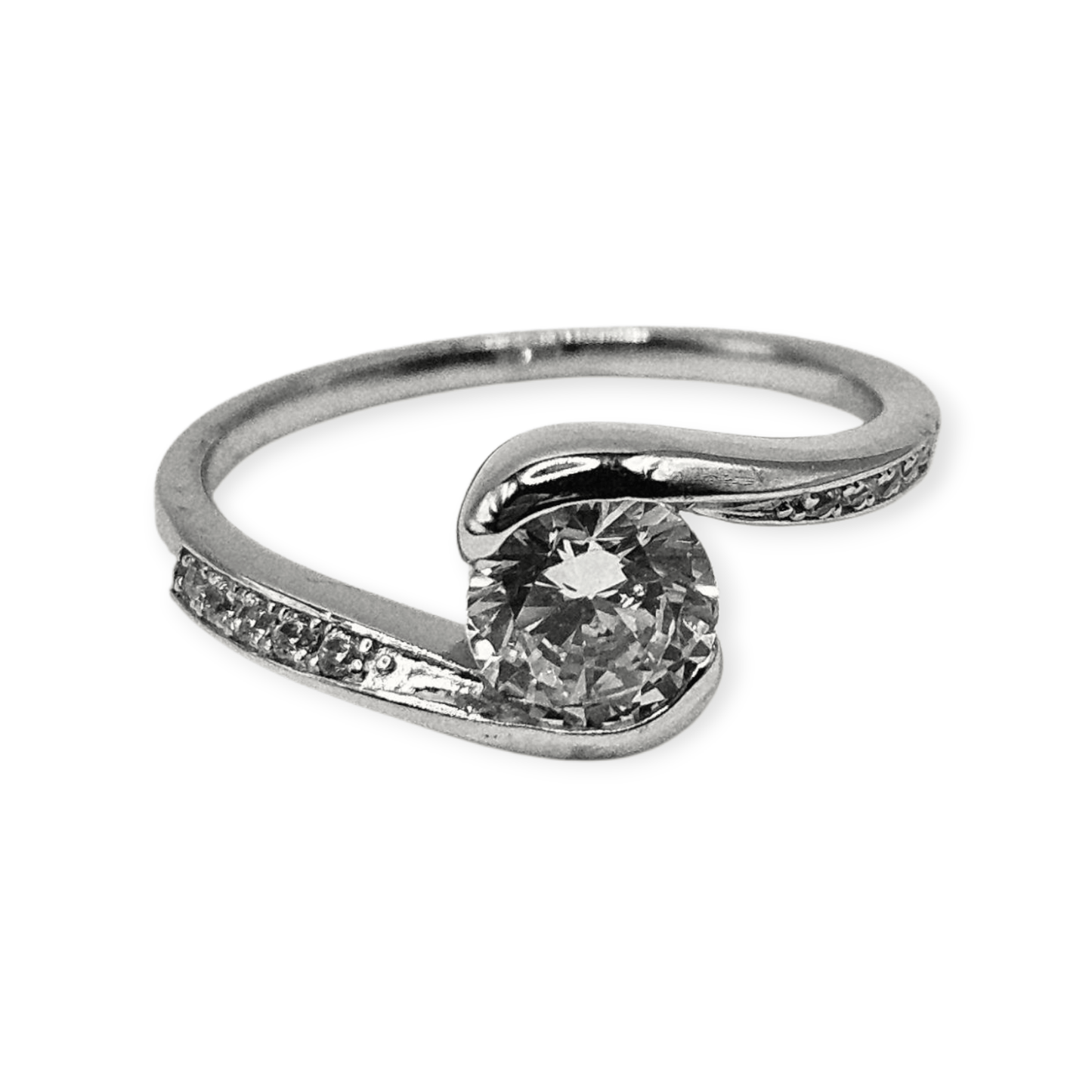 Fancy Twist Round Cut Cubic Zirconia Silver 925 Ring Band