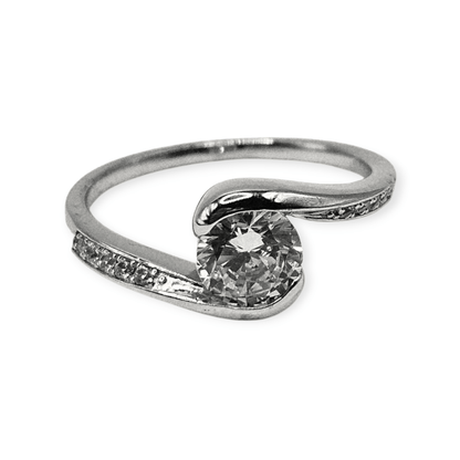 Fancy Twist Round Cut Cubic Zirconia Silver 925 Ring Band