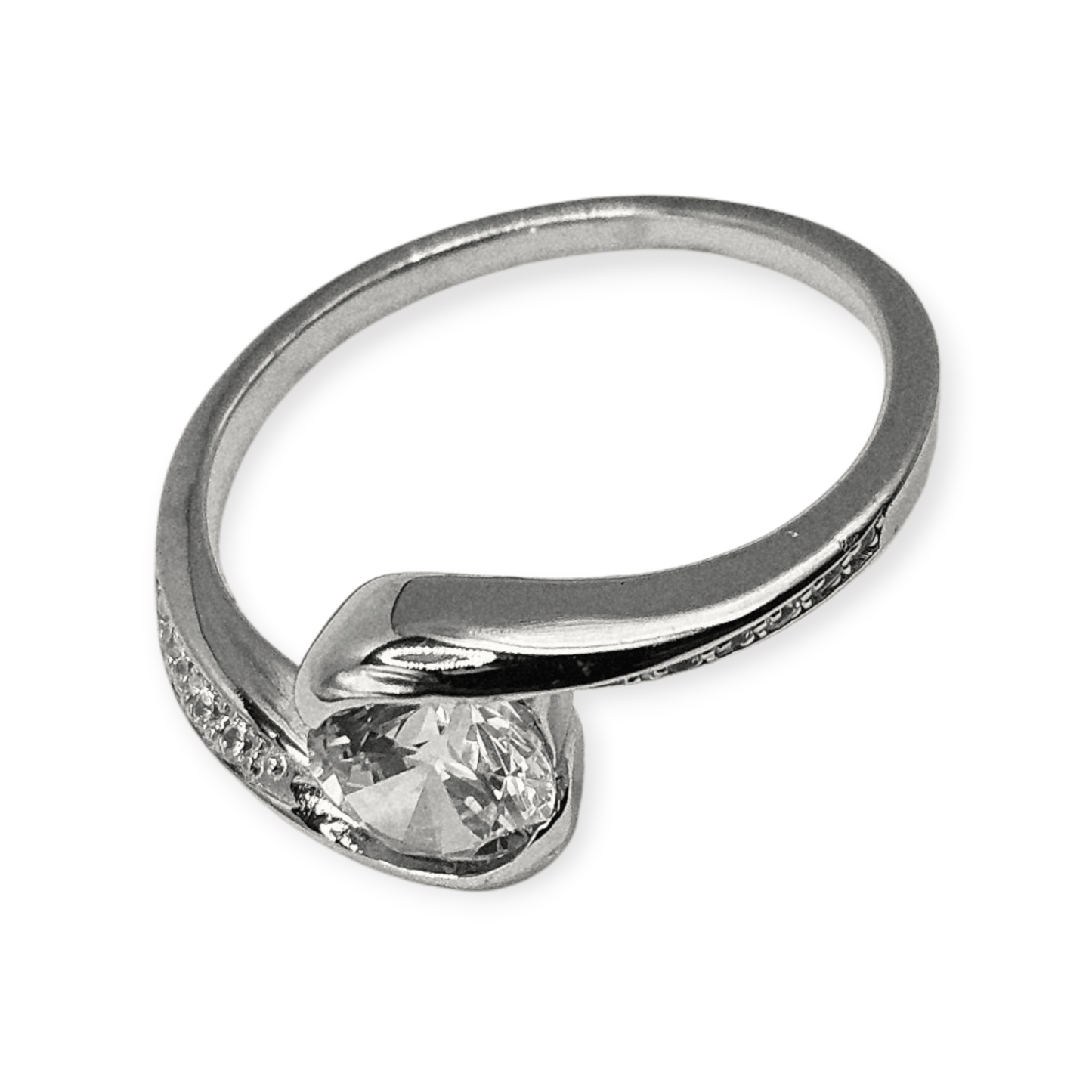 Fancy Twist Round Cut Cubic Zirconia Silver 925 Ring Band