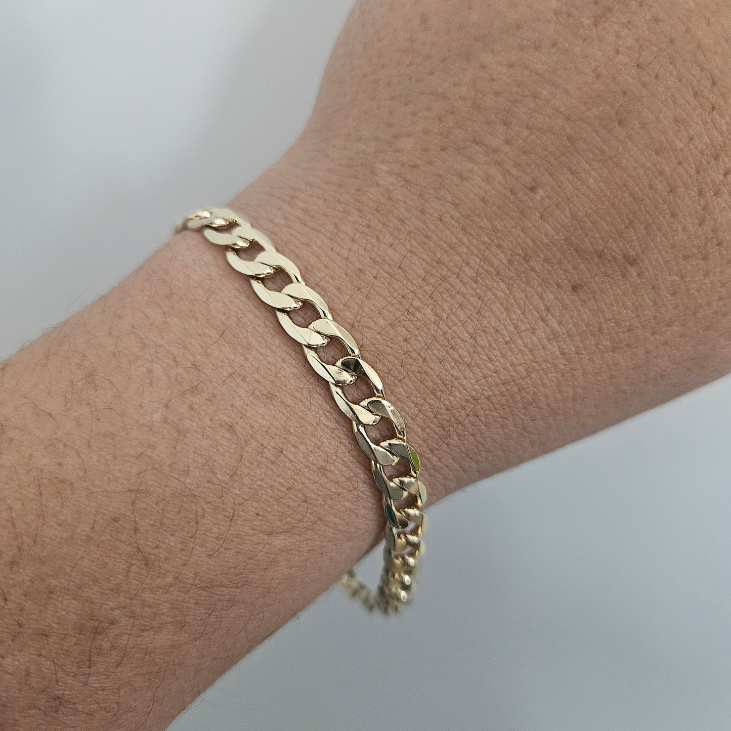 Flat Cuban Style 14k Gold Plated Bracelet for Men or Women 8in