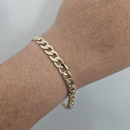 Flat Cuban Style 14k Gold Plated Bracelet for Men or Women 8in