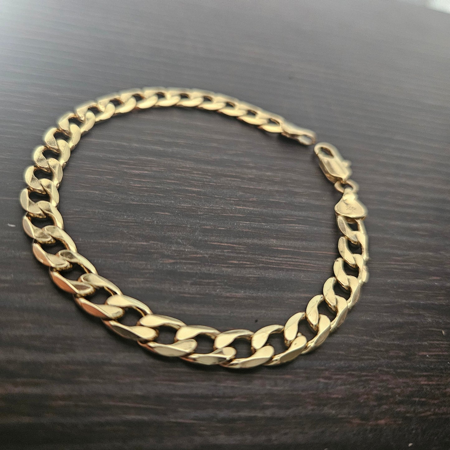 Flat Cuban Style 14k Gold Plated Bracelet for Men or Women 8in