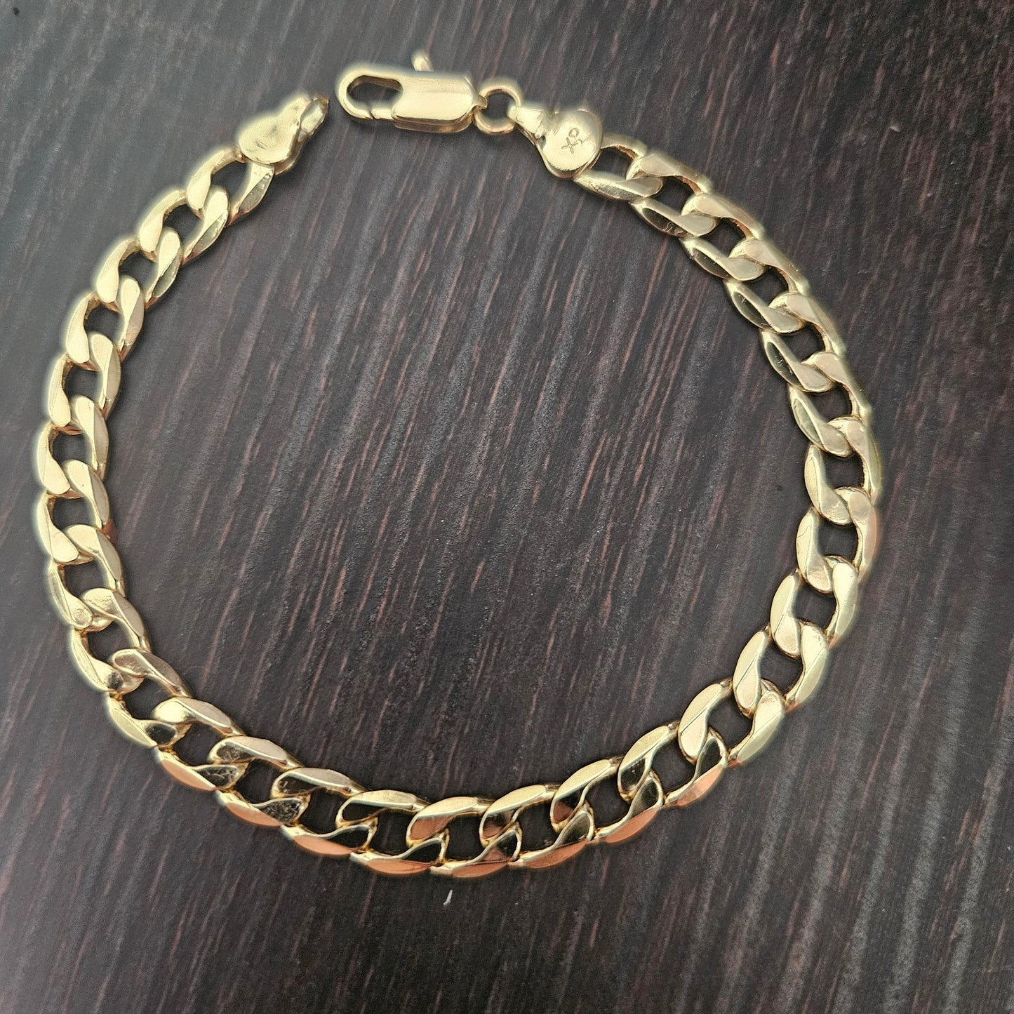 Flat Cuban Style 14k Gold Plated Bracelet for Men or Women 8in