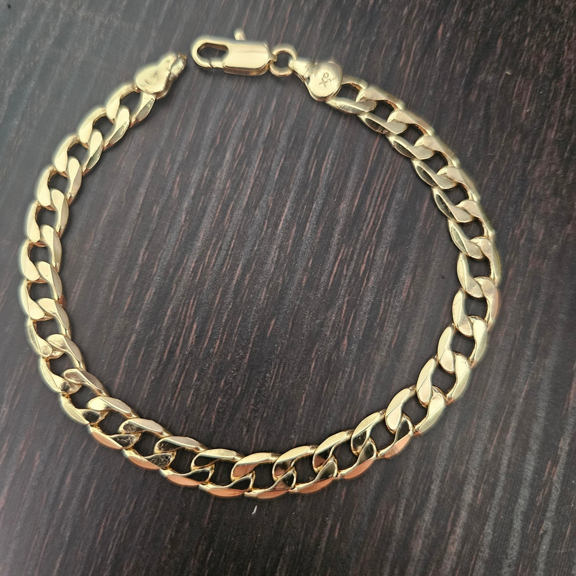 Flat Cuban Style 14k Gold Plated Bracelet for Men or Women 8in