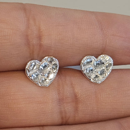 Flat Heart Nugget Stud Earrings Silver 925