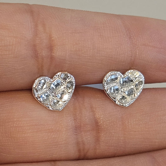 Flat Heart Nugget Stud Earrings Silver 925