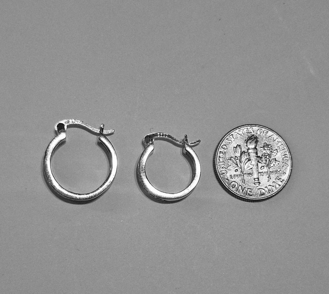 Flat Hoop Earrings Silver S925 14mm and 16mm with White Cubic Zirconia Stones