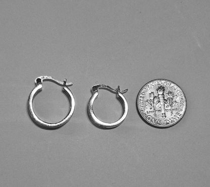Flat Hoop Earrings Silver S925 14mm and 16mm with White Cubic Zirconia Stones