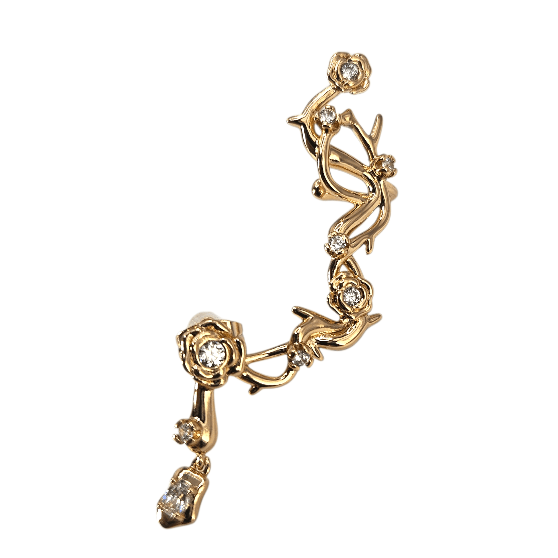 Flower 18K Gold Plated Ear Cuff with Pearls and Cubic Zirconia Stones Adjustable - One Piece
