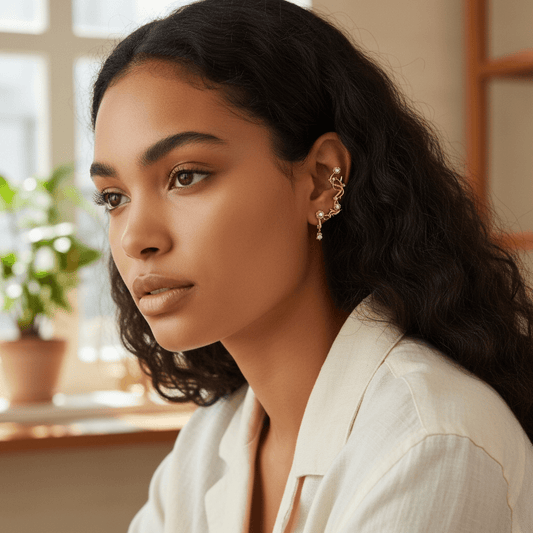 Flower 18K Gold Plated Ear Cuff with Pearls and Cubic Zirconia Stones Adjustable - One Piece