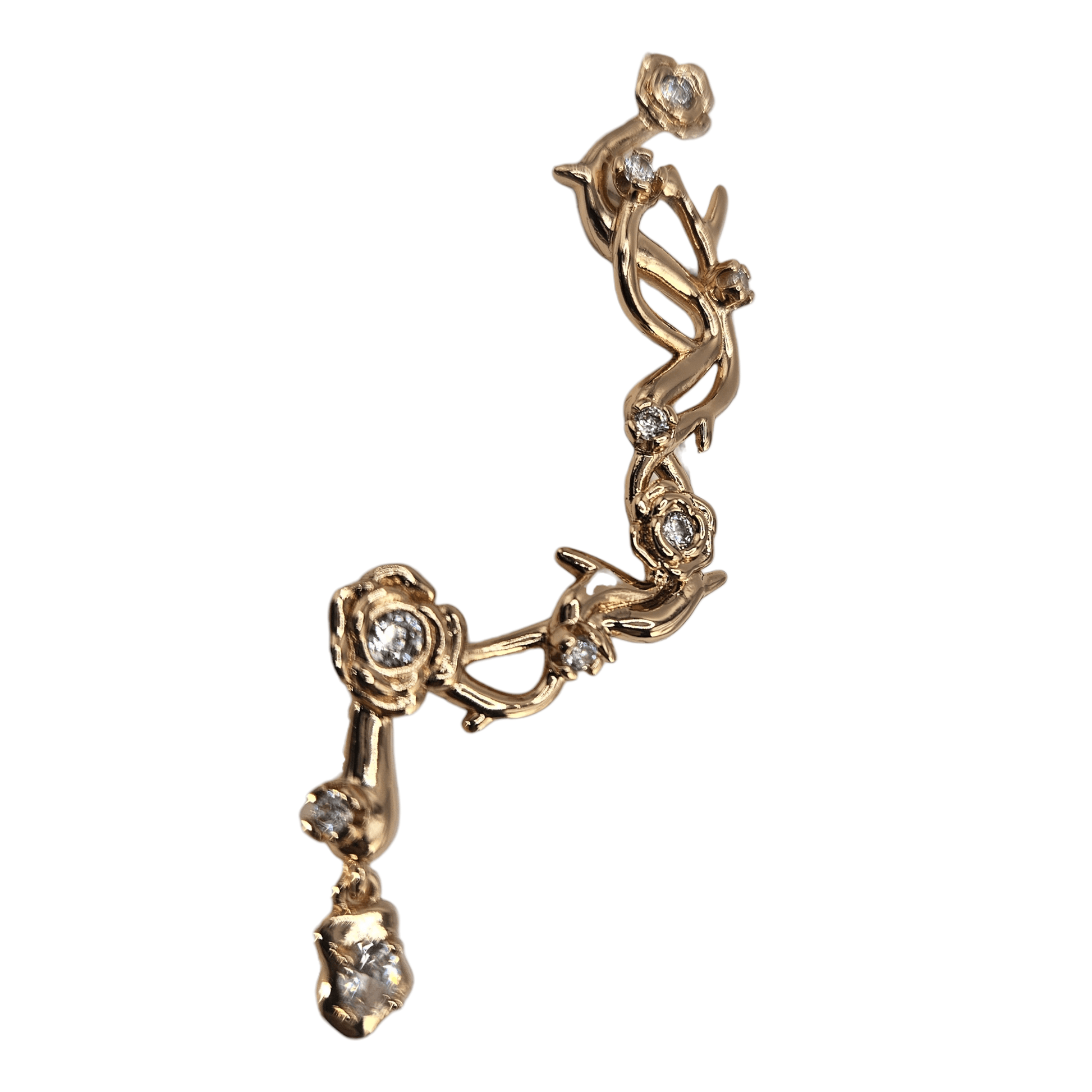Flower 18K Gold Plated Ear Cuff with Pearls and Cubic Zirconia Stones Adjustable - One Piece