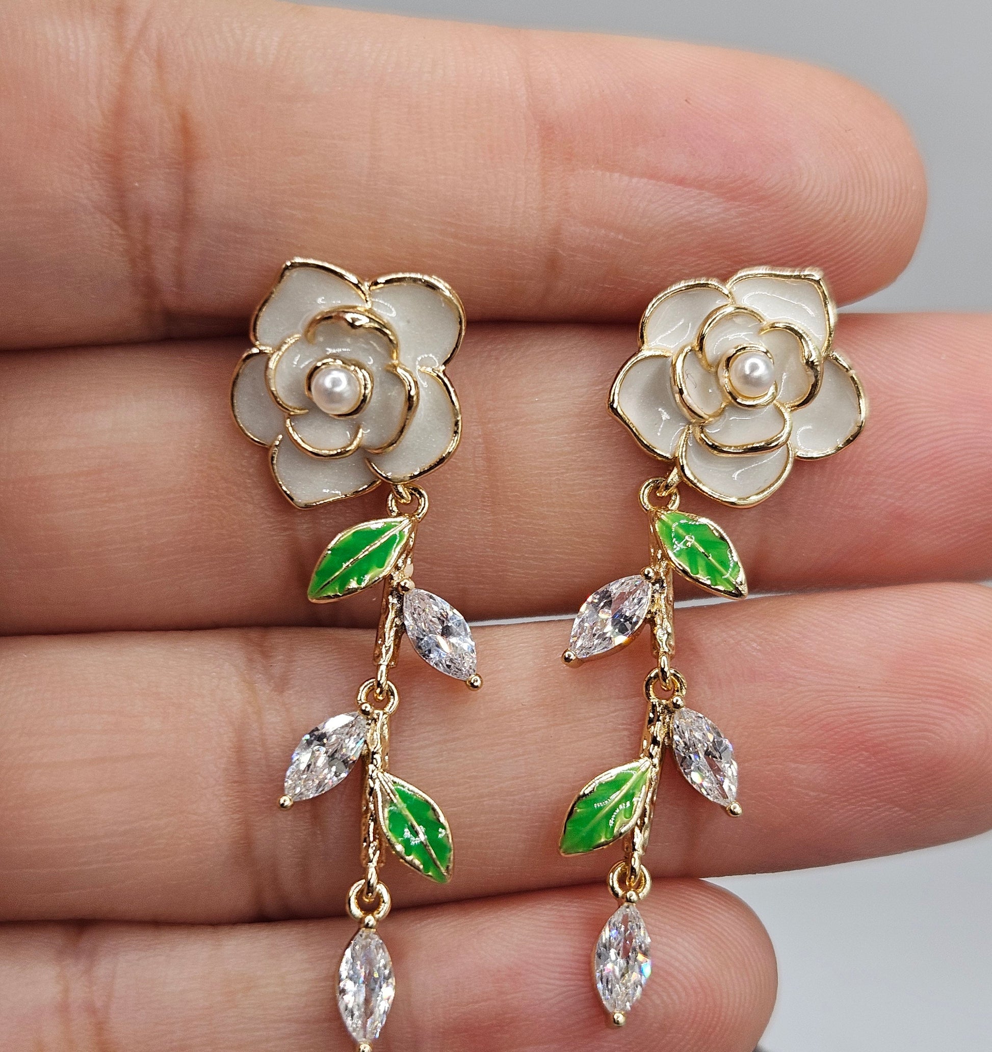 Flower Dangling Stud Earrings 14k Gold Plated