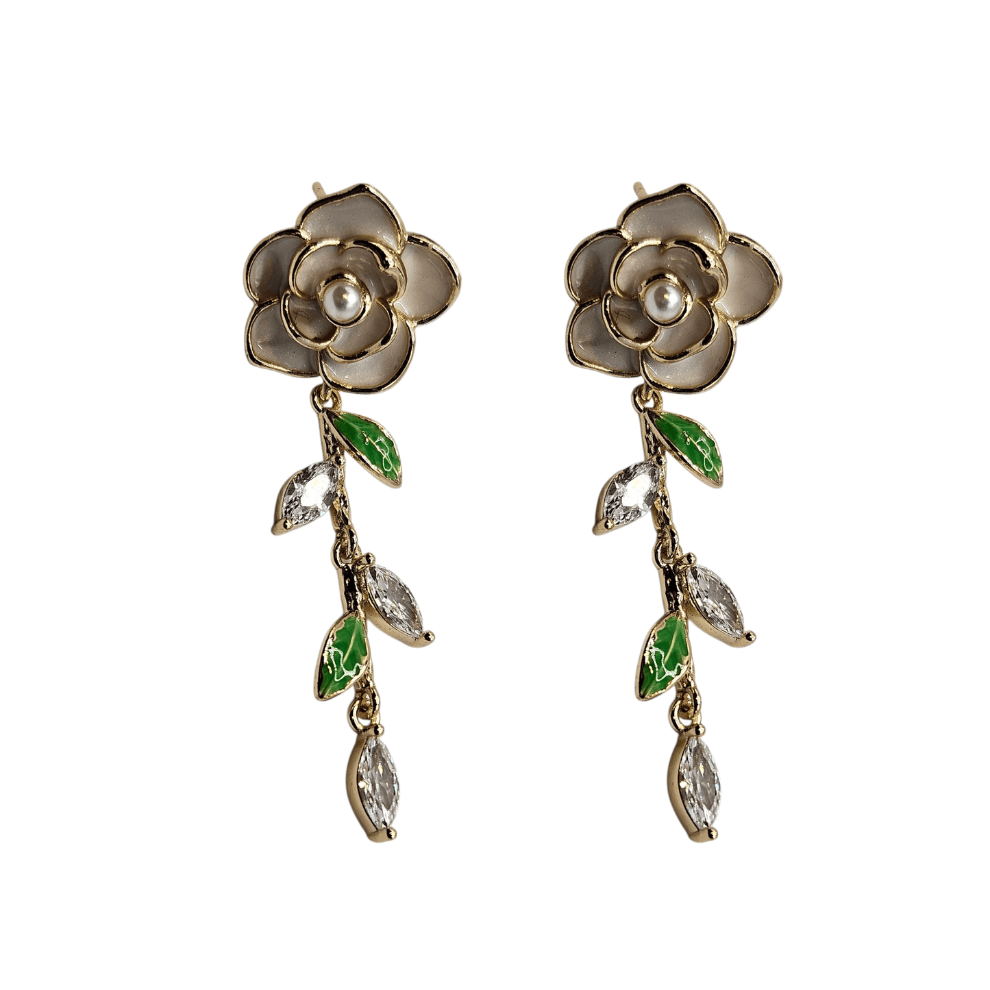 Flower Dangling Stud Earrings 14k Gold Plated