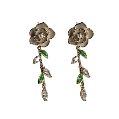 Flower Dangling Stud Earrings 14k Gold Plated