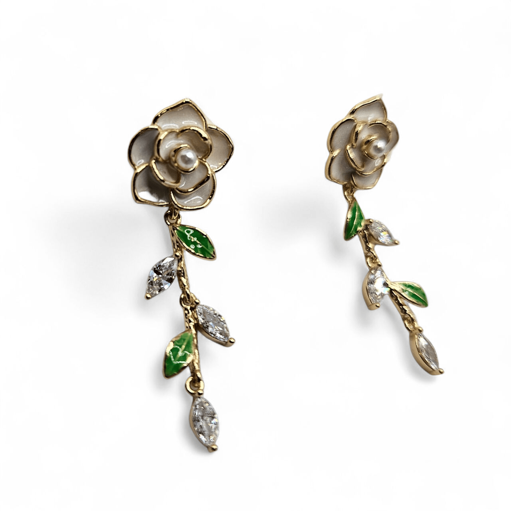 Flower Dangling Stud Earrings 14k Gold Plated