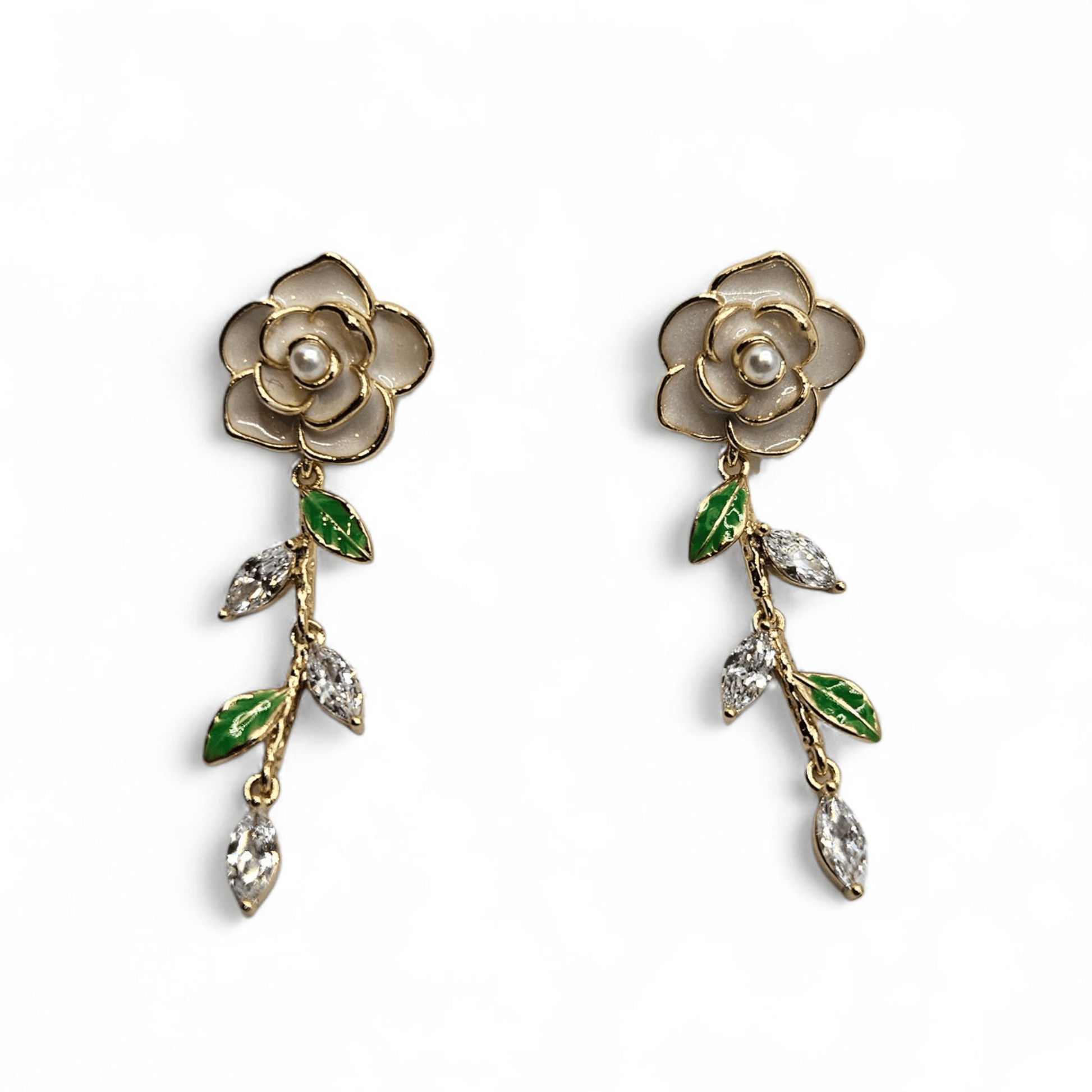 Flower Dangling Stud Earrings 14k Gold Plated