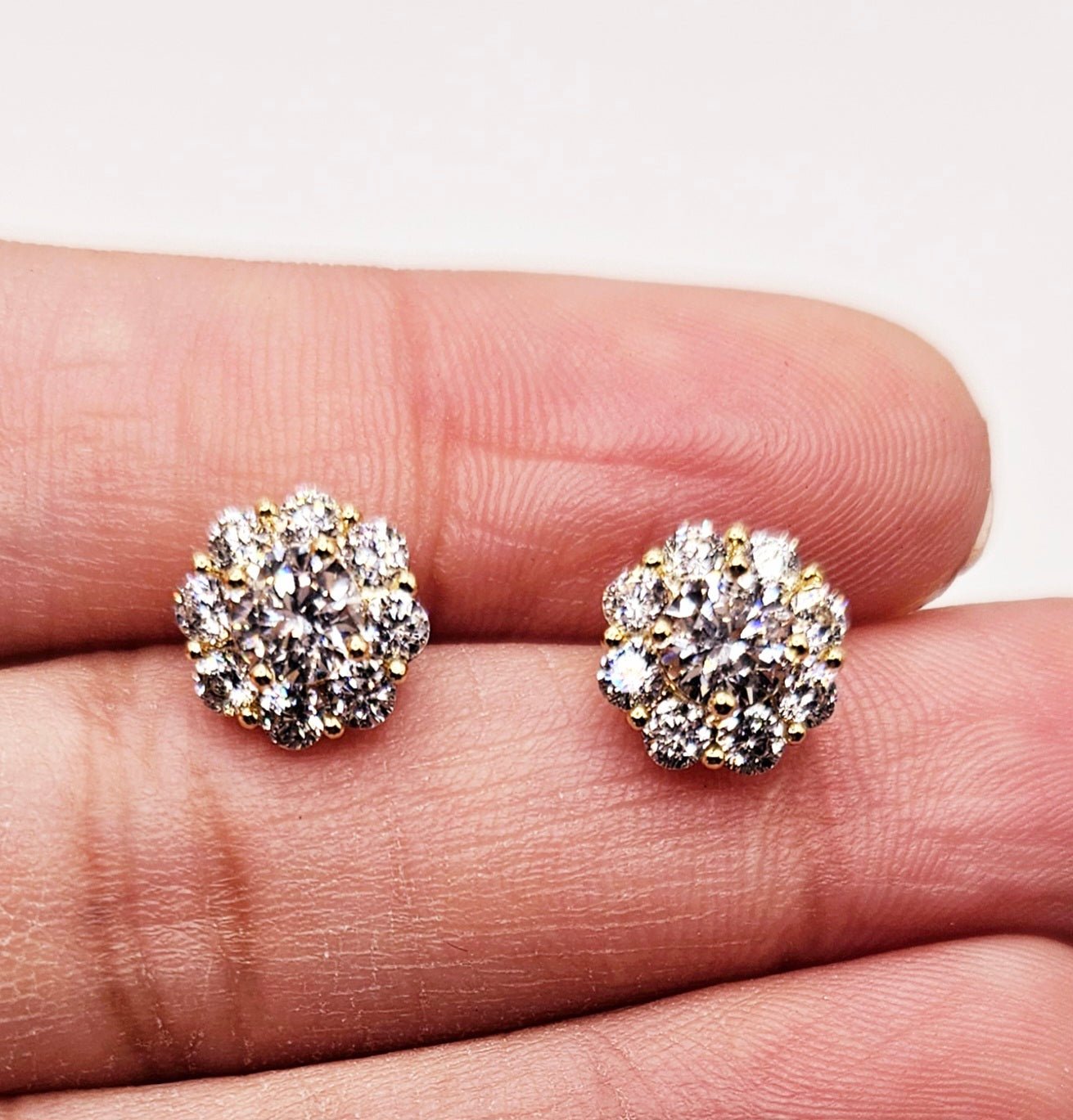 Flower Shape 14k Gold Plated Cubic Zirconia Stud Earrings