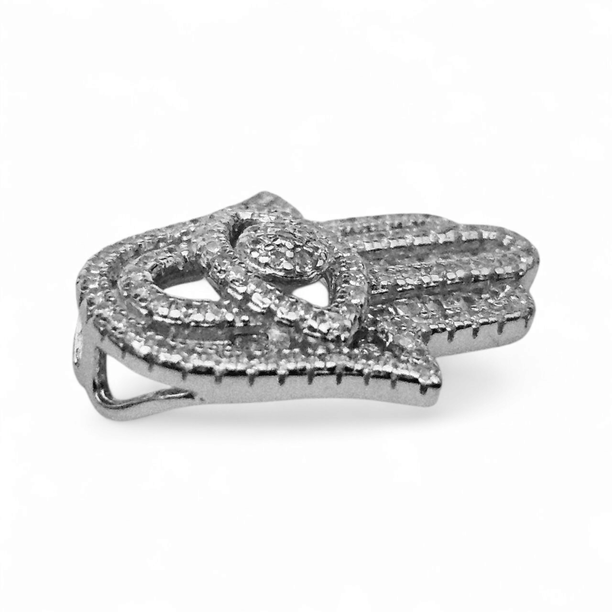 Hamsa Hand Silver 925 Pendant with White Cubic Zirconia for Women or Men