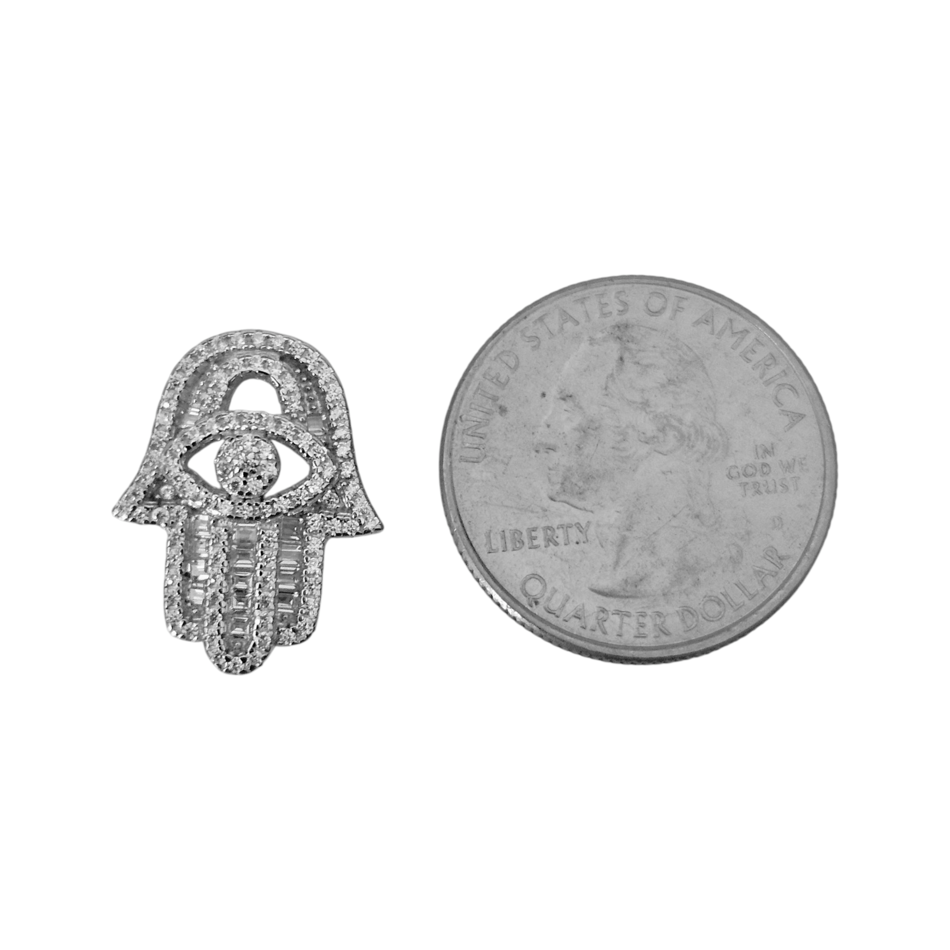 Hamsa Hand Silver 925 Pendant with White Cubic Zirconia for Women or Men