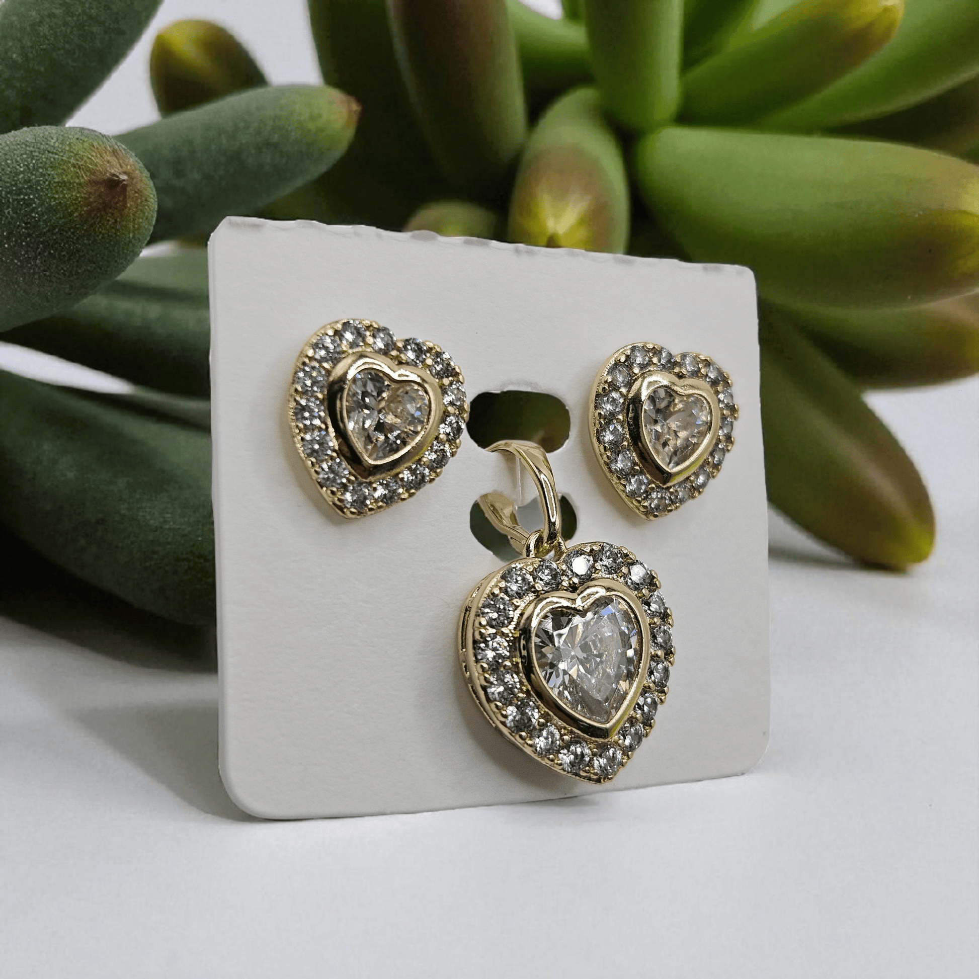 Heart 14k Gold Plated Earrings and Pendant Set