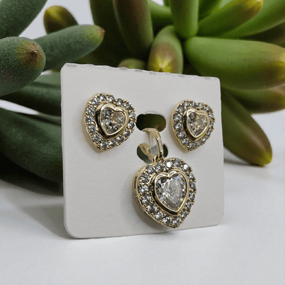 Heart 14k Gold Plated Earrings and Pendant Set