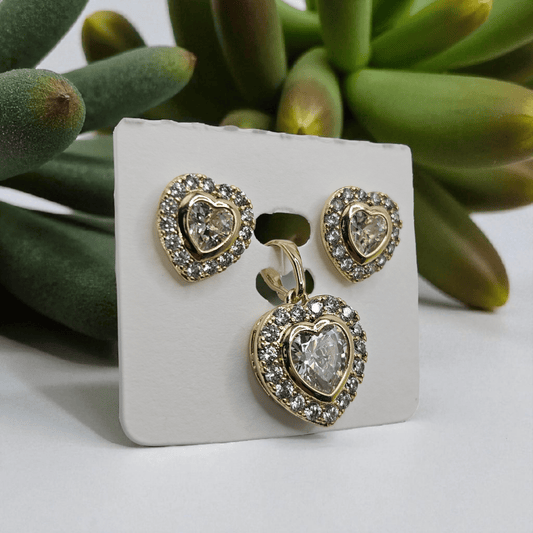 Heart 14k Gold Plated Earrings and Pendant Set