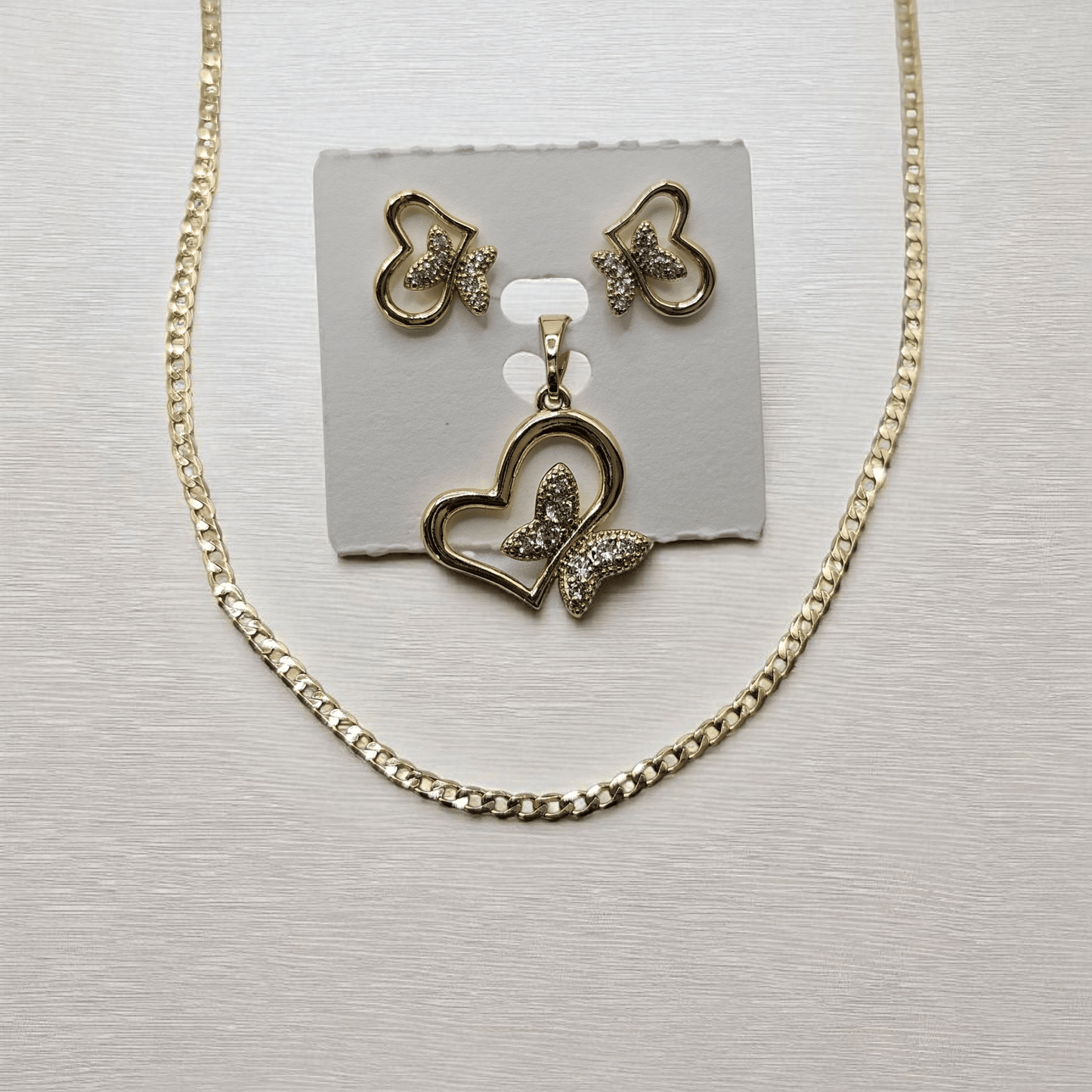 Heart and Butterfly 14k Gold Plated Earrings and Pendant Set