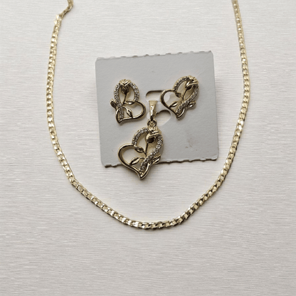 Heart and Rose 14k Gold Plated Earrings and Pendant Set