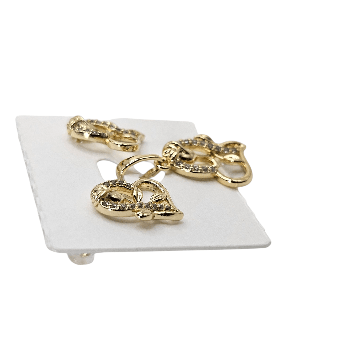Heart and Rose 14k Gold Plated Earrings and Pendant Set
