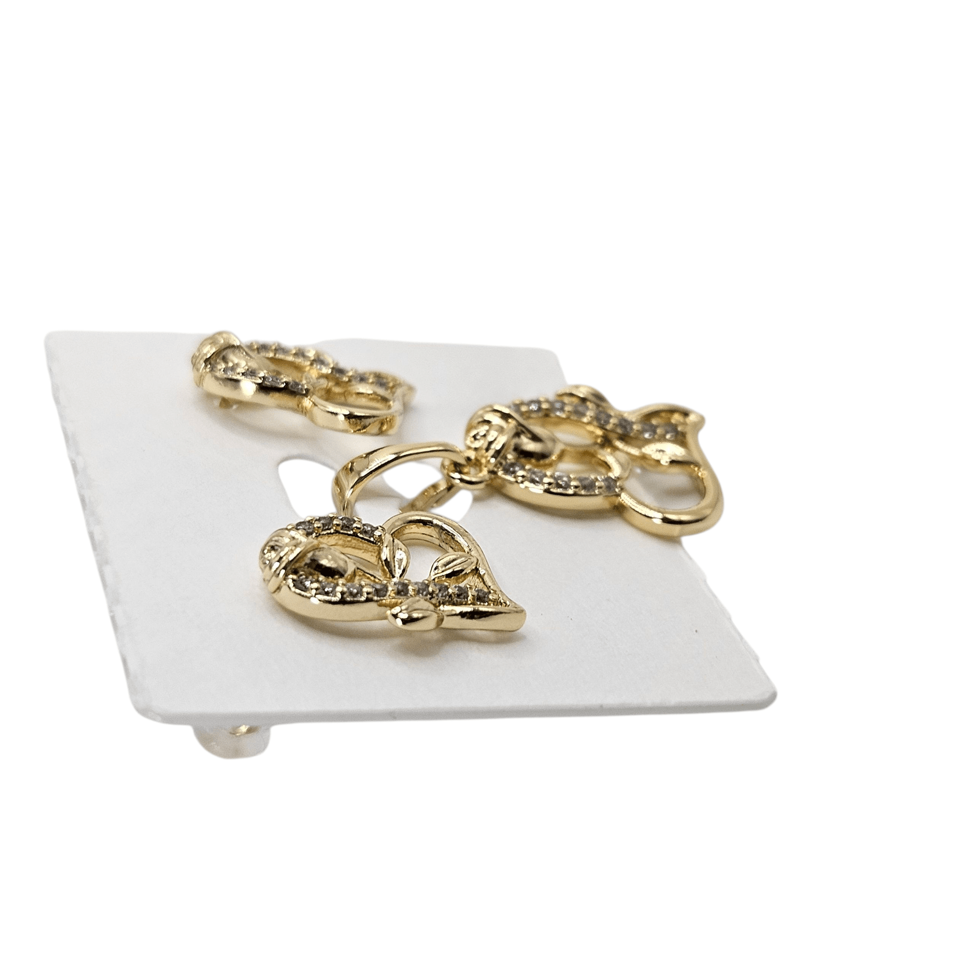 Heart and Rose 14k Gold Plated Earrings and Pendant Set