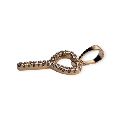 Heart Key Charm 18K Rose Gold Plated with White Cubic Zirconia Stones