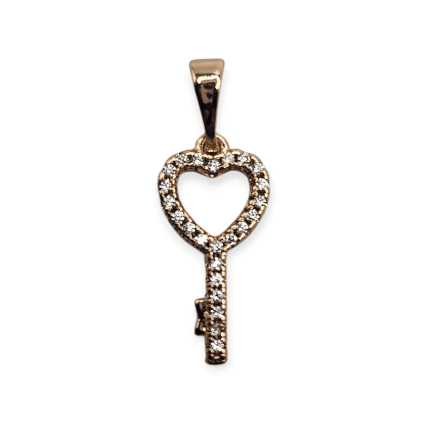 Heart Key Charm 18K Rose Gold Plated with White Cubic Zirconia Stones
