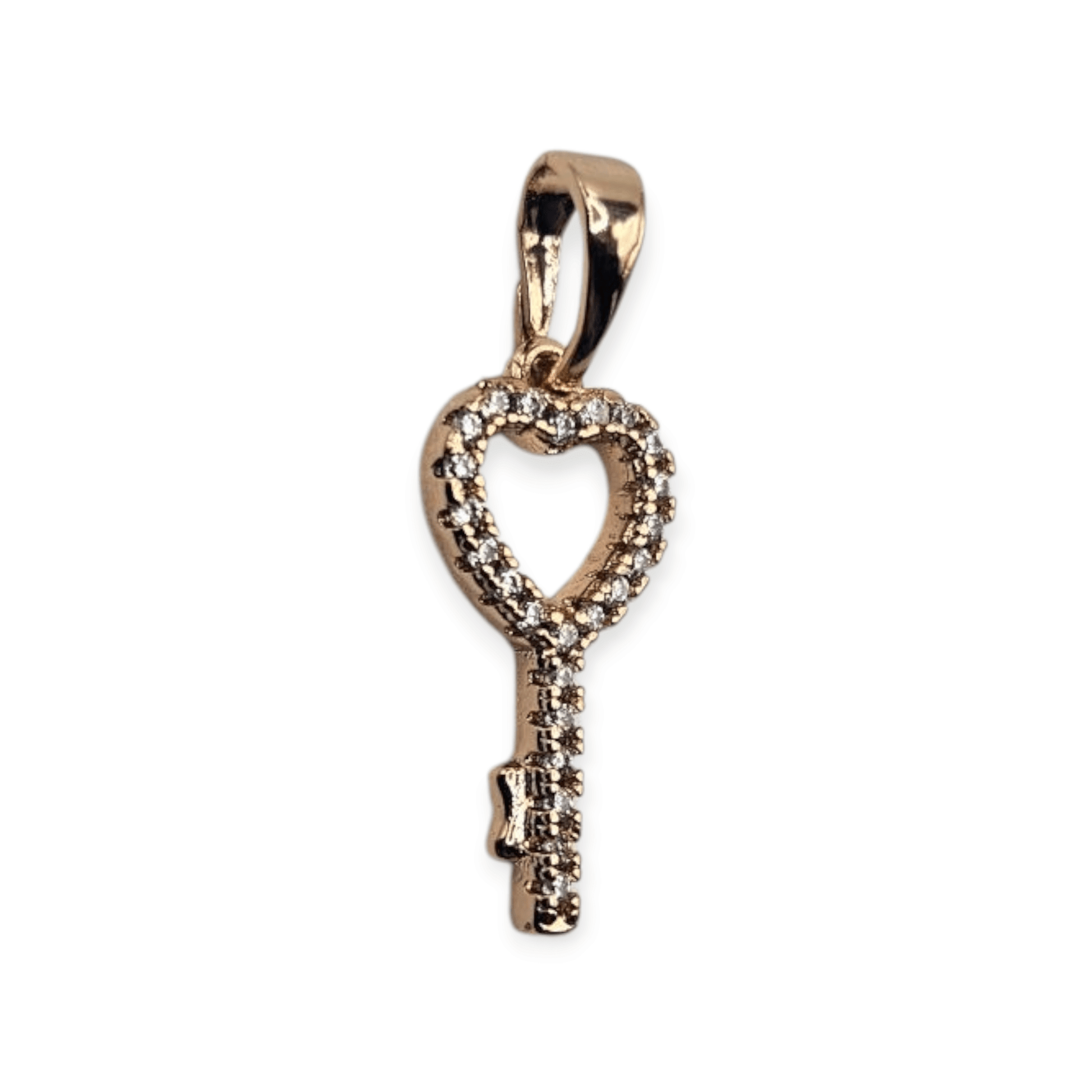 Heart Key Charm 18K Rose Gold Plated with White Cubic Zirconia Stones
