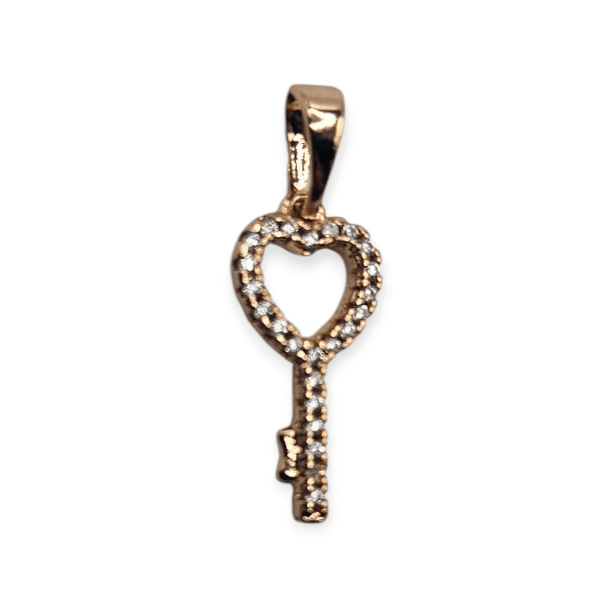 Heart Key Charm 18K Rose Gold Plated with White Cubic Zirconia Stones