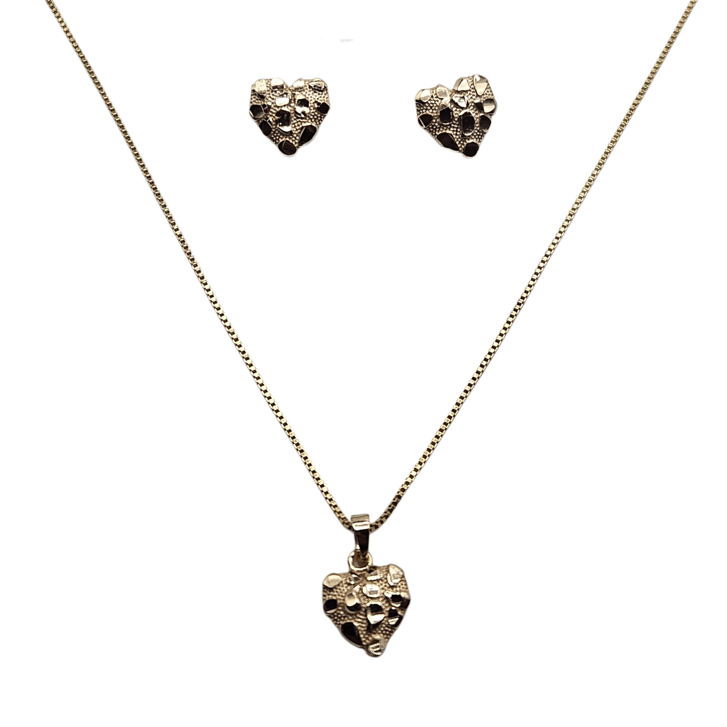 Heart Nugget Necklace and Earrings Silver with 14K Gold Plating Set 22" Box Chain