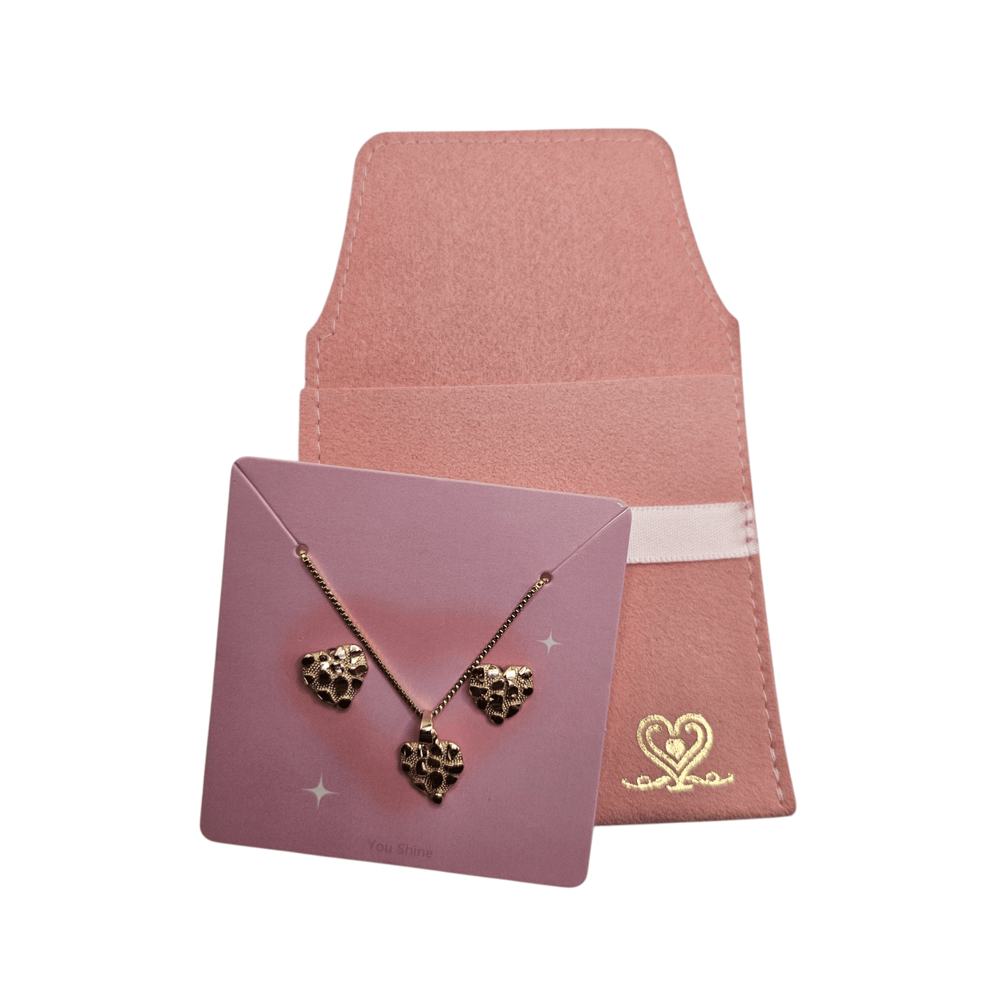 Heart Nugget Necklace and Earrings Silver with 14K Gold Plating Set 22" Box Chain