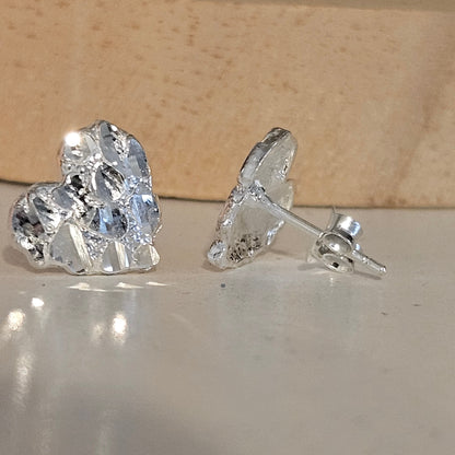 Heart Nugget Stud Earrings Silver 925