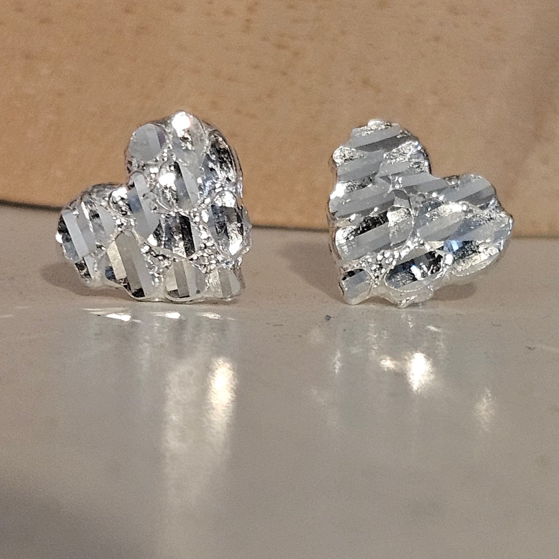 Heart Nugget Stud Earrings Silver 925