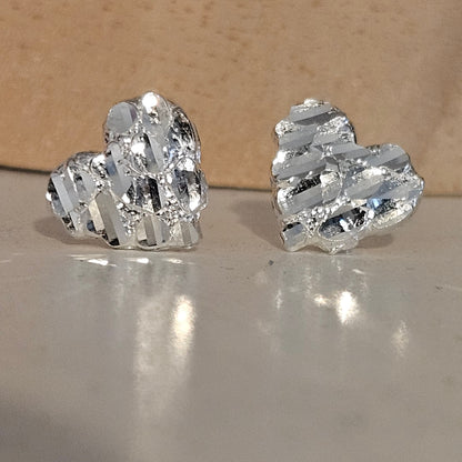 Heart Nugget Stud Earrings Silver 925
