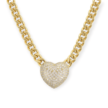 Heart Pendant in 14K Gold Plated Necklace 20in Cuban Style Chain