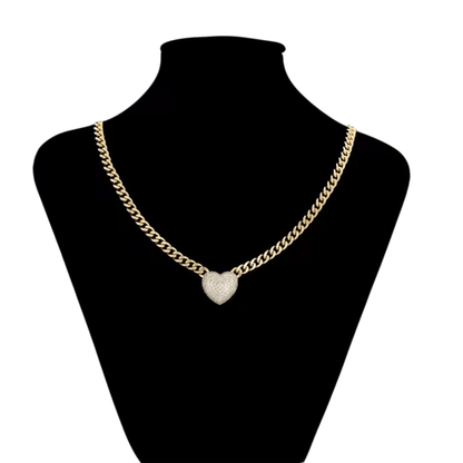 Heart Pendant in 14K Gold Plated Necklace 20in Cuban Style Chain