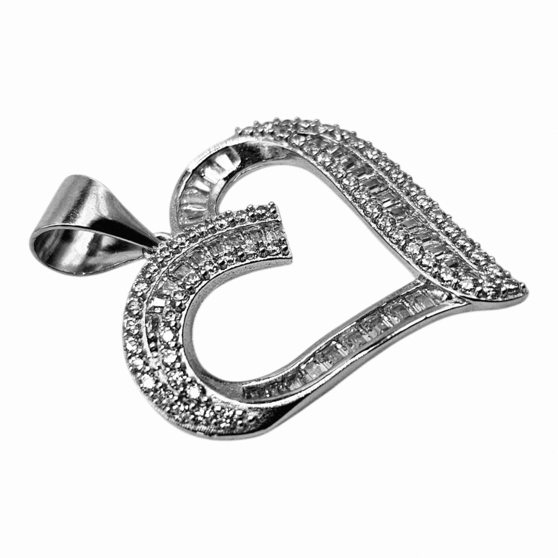 Heart Pendant Silver 925 with Round and Square Cubic Zirconia