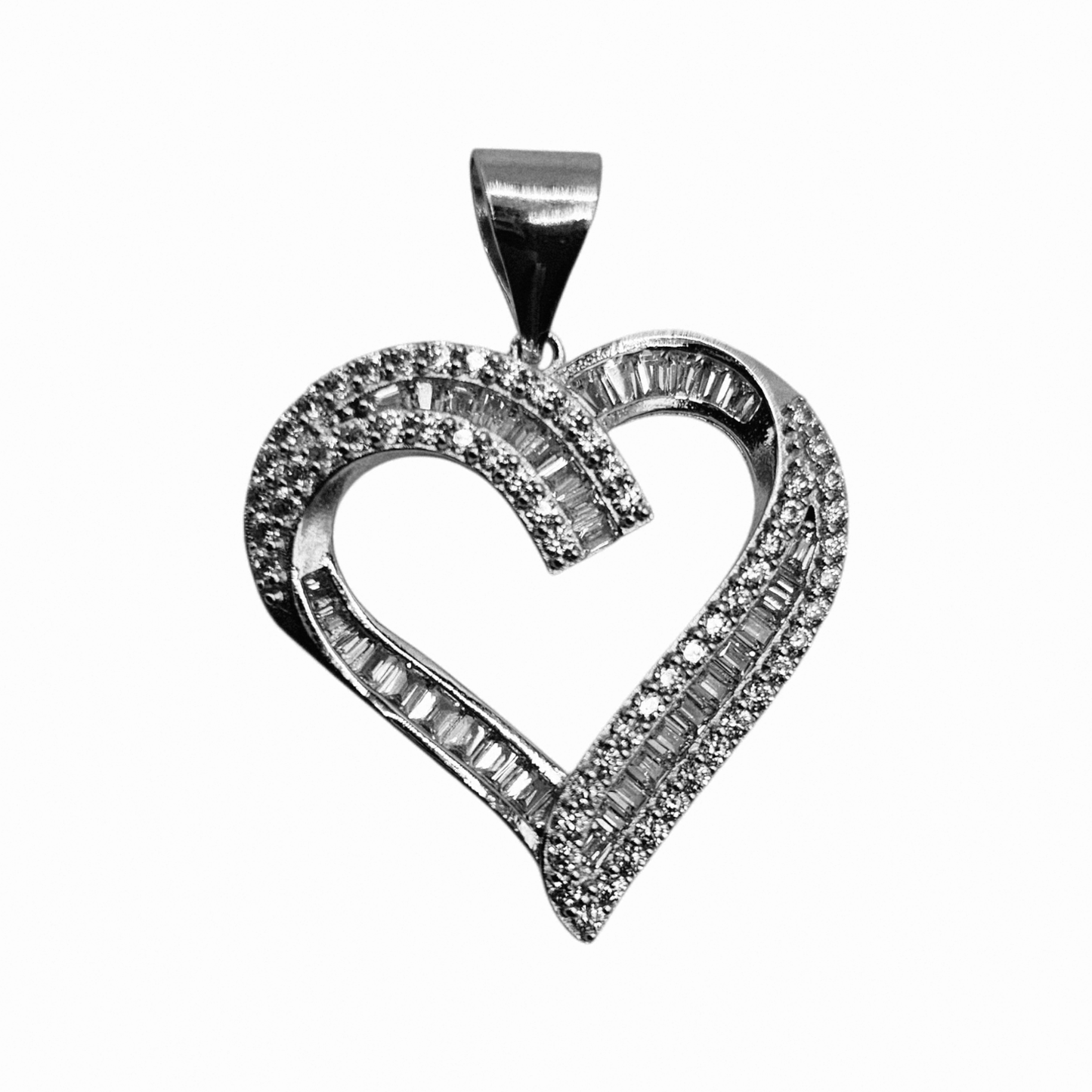 Heart Pendant Silver 925 with Round and Square Cubic Zirconia