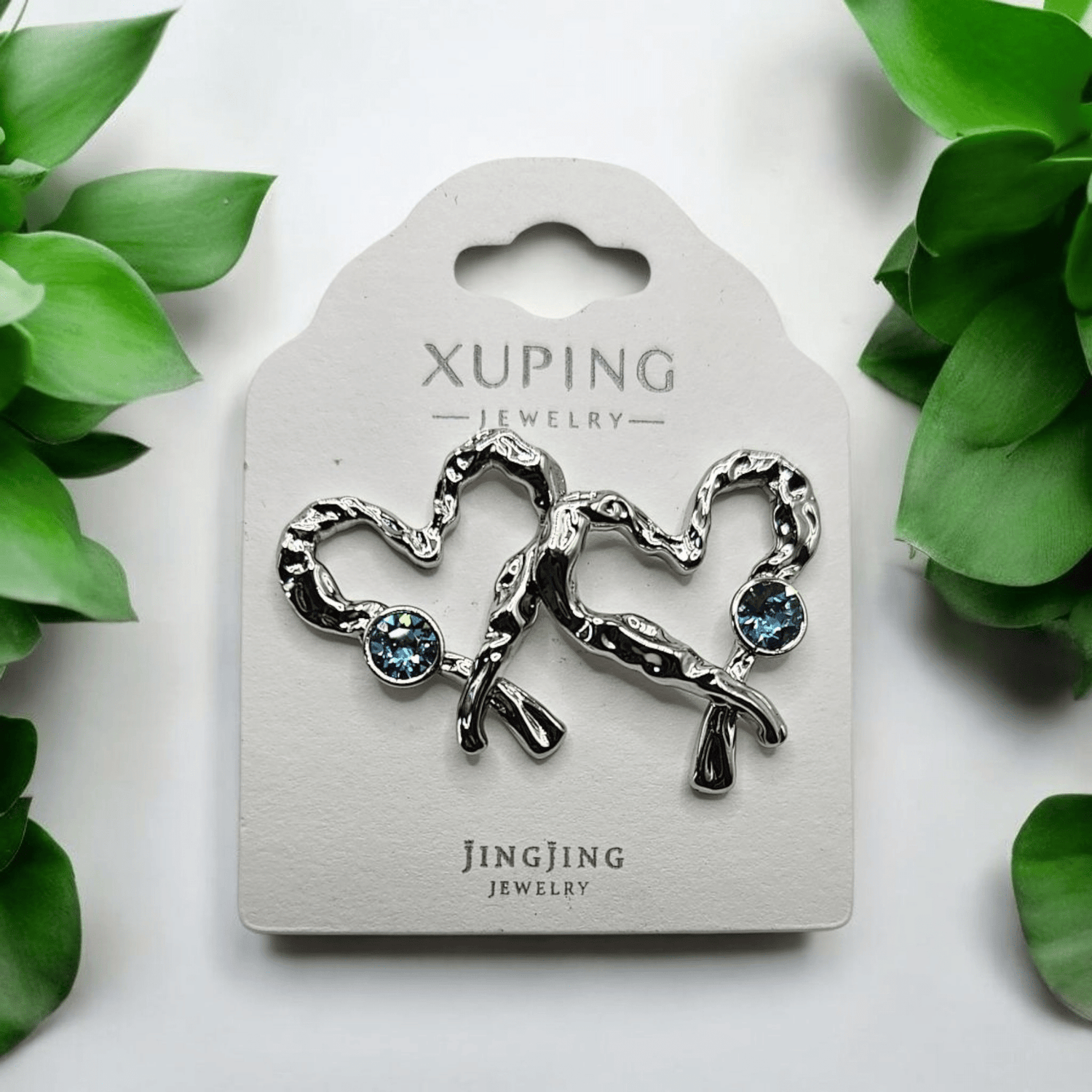 Heart Shape and Aquamarine Stone Silver Plated Stud Women Earrings