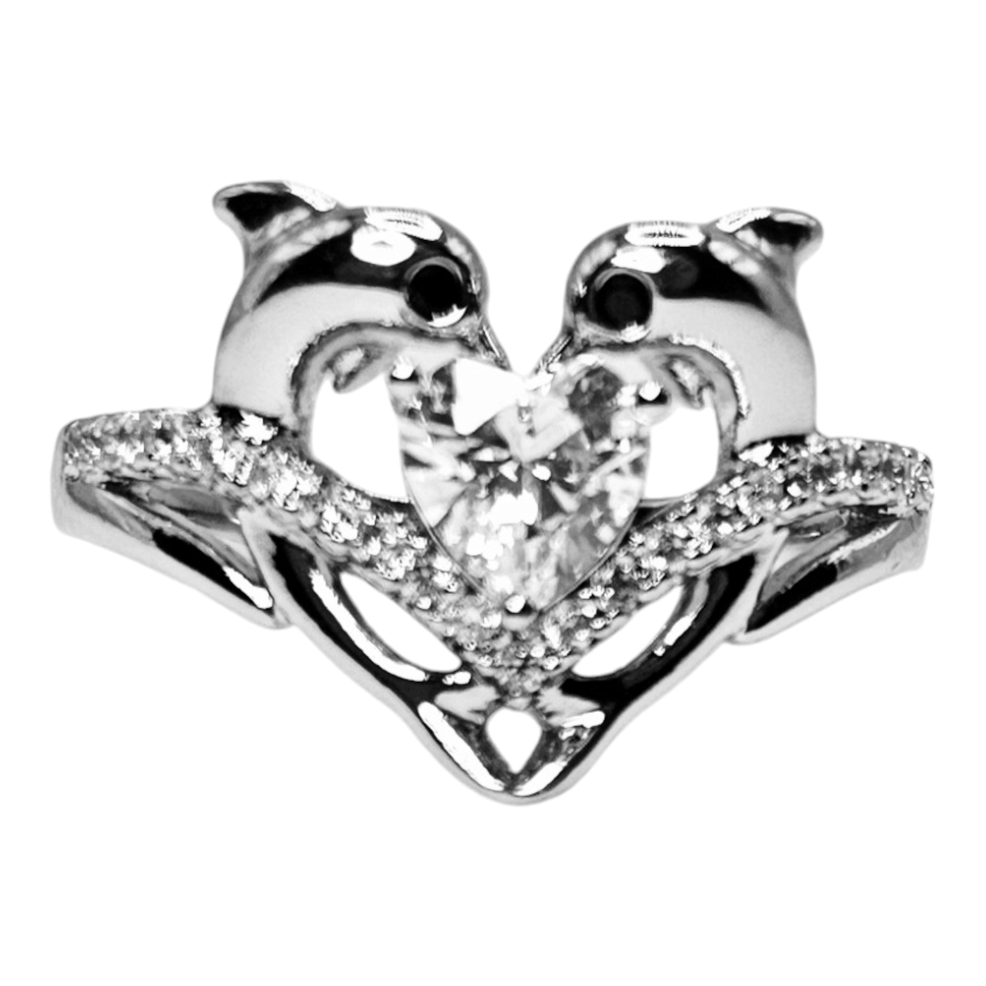 Heart Shape Dolphins Silver - Plated Ring
